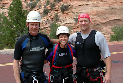 Bob & Lisa Potts with Mike Brunson after making their way through Keyhole Canyon in Zion National Park