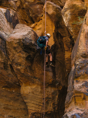 Bob rappeling in Spry Canyon in Zion National Park