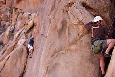 Mike Brunson (behind) and Frank Nason climbing at Keyhole Canyon