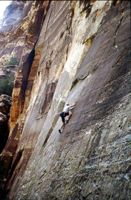 Climbing in Juniper Canyon near Dark Shadows route