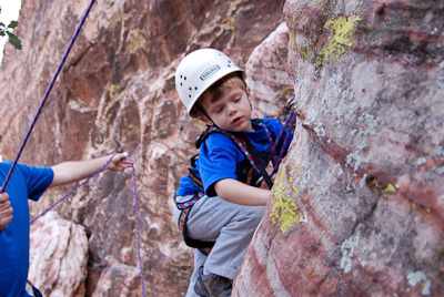 Caleb learning to climb