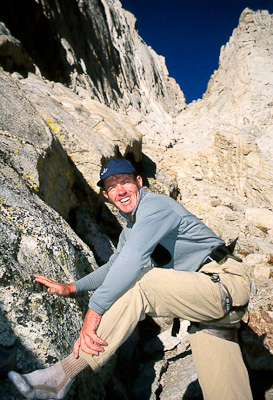 Simon Peck with the Mountaineers Route of Mount Whitney behind