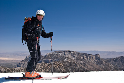 Steve Hamilton ready to ski off the summit of Mount Charleston