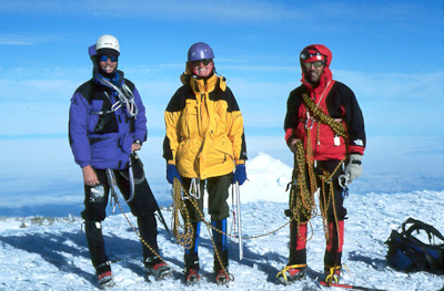 Bob, Debbie Snyder, and Rick Loop on the summit of Mount Rainier (14,411 feet)