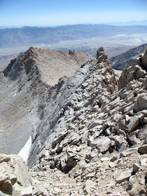 Viewing back down the summit ridge of Mount Russell (14,086 feet)