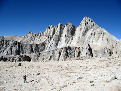 On approach to the climb of Mount Russell with Mount Whitney in the background