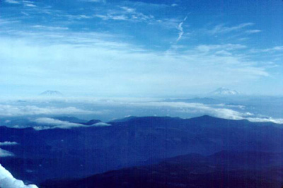 Mount Saint Helens and Mount Rainier from the top of Mount Hood