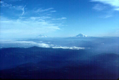 Mount Rainier and Mount Adams from the top of Mount Hood