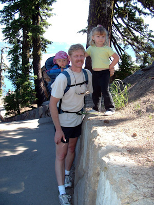 Dad and the kids touring Crater Lake National Park