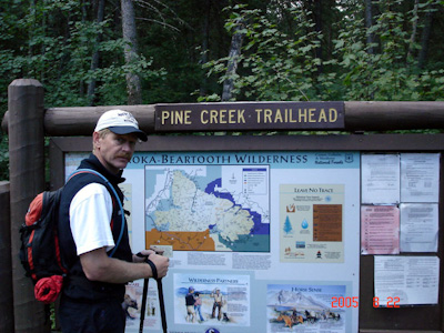 At the Pine Creek trailhead getting ready to climb Black Mountain in the Abaroka-Beartooth wilderness area.