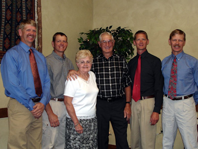 Bob, his brothers, and their parents at their 50th wedding anniversary reception.