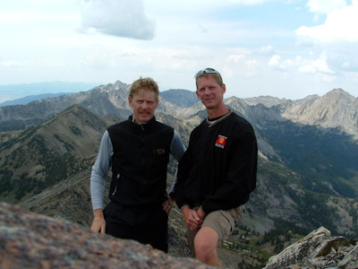 Bob and Jim Potts on the summit of Wilson Peak in the Spanish Peaks Wilderness area.