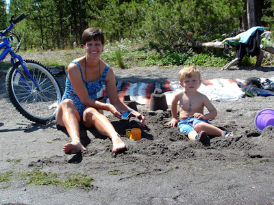 Lisa and Caleb having a great time playing on the beach.