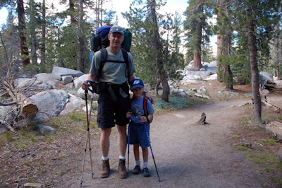 Dad and Hannah heading out on Hannah's first overnight backpacking trip