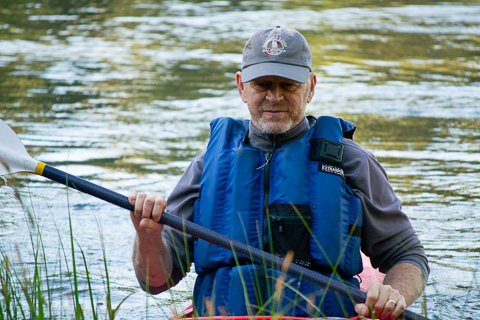 Bob kayaking on Summit Lake in Lassen Volcanic National Park